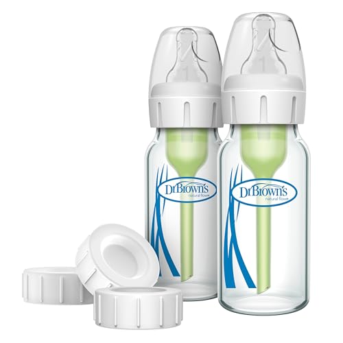Image of Dr. Brown's Anti-Colic Options+ Narrow Glass Baby Bottle 4 oz/120 mL and Travel and Storage Baby Bottle Caps for and Options+ Baby Bottles - 3-Pack