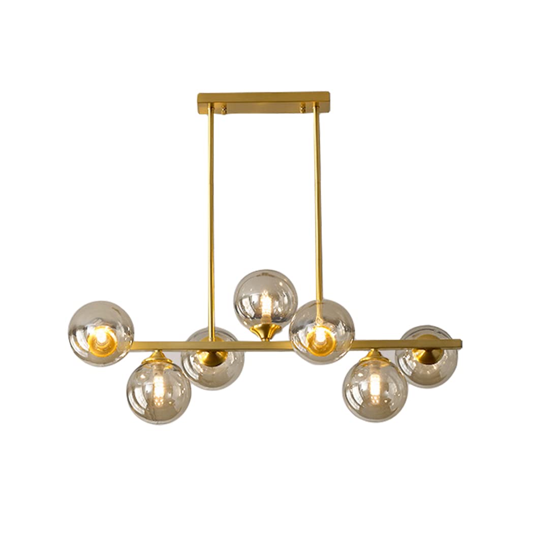 LYMSXAZOU 9-Light Glass Sputnik Chandelier Pendant Light - Brushed Brass Linear Hanging Fixture for Bedroom, Living Room, Hallway
