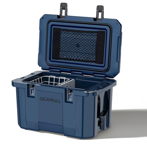 60 Quart Hard Cooler, Insulated Ice Chest Box Holds Ice for up to 6 Days, Portable Cooler with Nylon Rope Handles, Cup Holders, Double Latches for Camping Drink, Beach, Picnic, Fishing, Boat, Barbecue