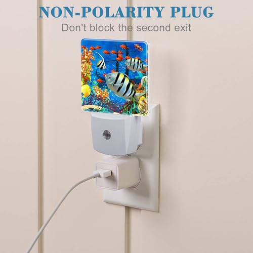 Image of Cartoon Colorful Underwater World Night Light Plug into Wall with Dusk to Dawn Sensor Cute Nightlight for Kid Girls Boys Women Men Room Decor, Hallway, Kitchen, Bathroom, Nursery, Stairs