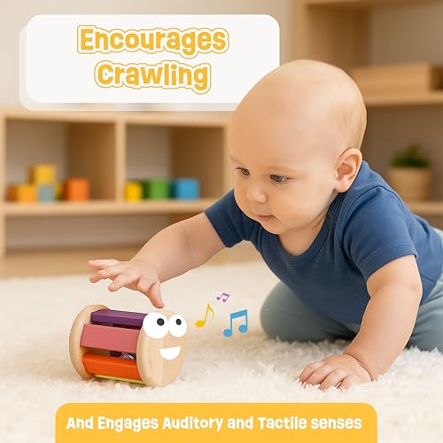 Image of Babbles Wooden Rolling Rattle for Babies 0-6 Months, 6-12 Months, Baby Rattle Toys for Sensory Play, Crawling Toy, Gift for New Born Baby Boy Girl (Rolling Rattle)