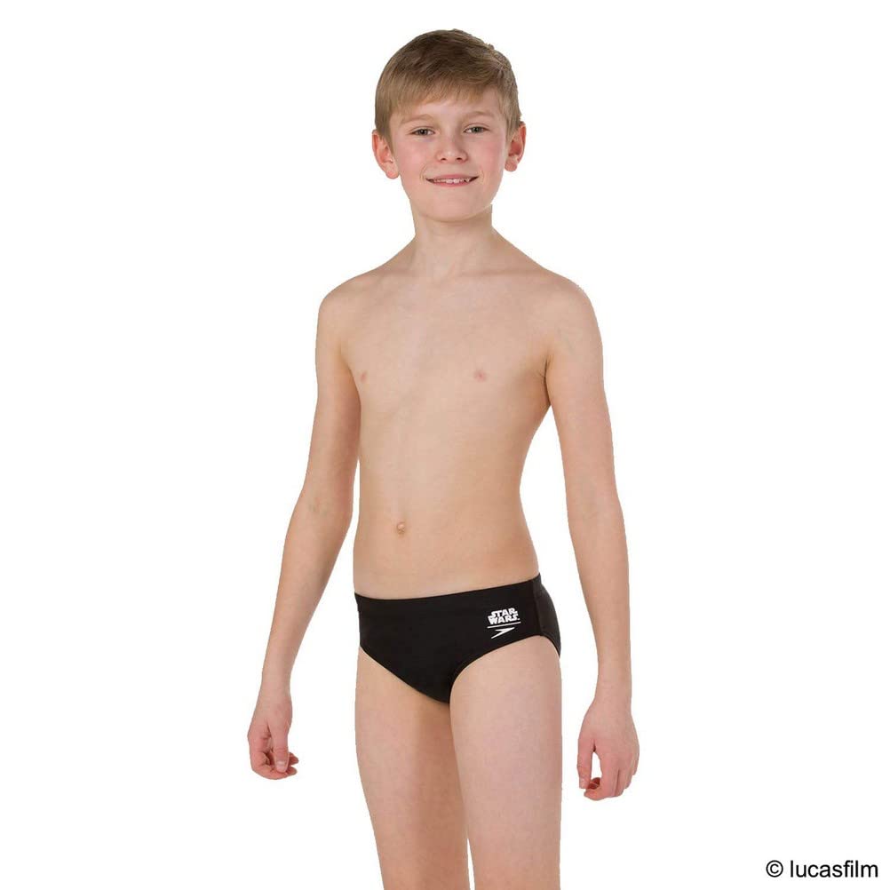 Speedo Boy's Endurance 10 Star Wars Trooper Logo High Chlorine Resistant UPF 40+ Sun Protection Brief - Black & White 1