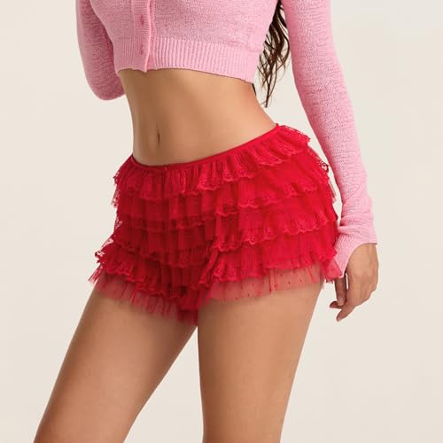 Image of NUFIWI Women Lolita Bloomers Ruffle Shorts Lace Cute Pumpkin Pants Sexy Boyshorts Layered Y2k Mini Shorts Pettipants