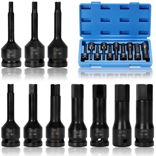 FIFIBANG 10Tlg. Kraft Innensechskant Schlagschrauber, 1/2" Innen Sechskant Steckschlüssel Set, H5,H6,H7,H8,H10,H12,H14,H16,H17,H19, Torx Bit Schlagschrauber Nüsse Satz, Kraft Torx Bit Einsatz
