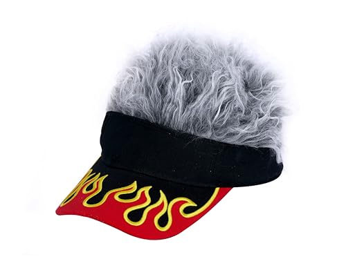 HAFKOIS Men's Visor with Hair Fake Hairs Visor Hat with Hair for Men Funny Spiked Sun Hats Novelty Baseball Wig Caps Birthday Gift