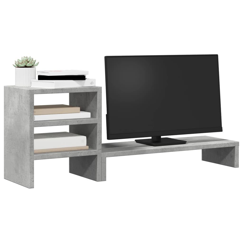 Supporto per monitor con organizer da scrivania, in legno grigio cemento, 80 x 20 x 30 cm, portata 35 kg, supporto ergonomico per PC, per ufficio, casa, gaming, ripiano salvaspazio