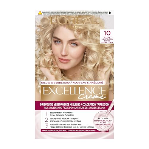 L'Oréal Paris Excellence Crème Extra Lichtblond 10 - Permanente Haarkleuring - Een langhoudende, rijke en levendige kleur die natuurlijk oogt. Het haar glanst en is soepel.