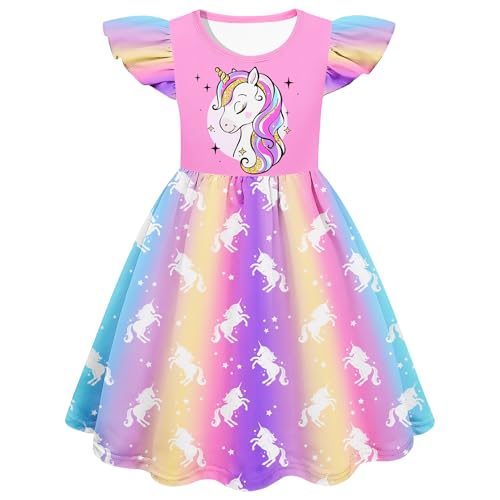 2PCS Flutter Sleeve Summer Dress Cute Toddler Dresses Party Birthday Sundress for Girls 4-8 Years4