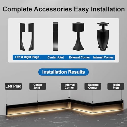 LED Aluminum Profile Skirting - Groove Decorative Strip, Embedded Lighting Baseboard Trim, LED Channel Light for Hallway & Stairs, Black 4cm, Modern Interior Lighting Solution