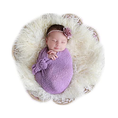 Image of Coberllus Newborn Baby Photo Props Wrap Cloth Blanket Swaddle for Boys Girls Photography Shoot (Purple)