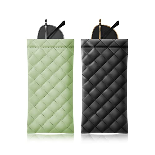 COMF-PRO Squeeze Top Sunglass Pouch - Portable Sunglass Organizer Pouch Bags Soft PU Leather Glasses 2 Pack