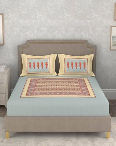Image of Portico New York Super King Size Flat Bedsheet with 2 Pillow Covers Facets (Multicolor 3)