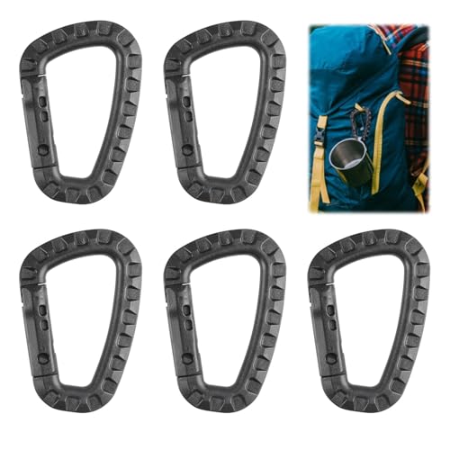 5PCS Mosquetón de Plástico, Mosqueton Negro, Forma D Clip de Mosquetón de Plástico, Robustos y Ligeros, Ideales para Camping, Excursiones y Uso Doméstico Resistentes a Los Rayos UV
