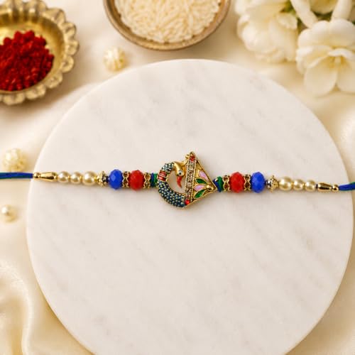 Image of CraftVatika Peacock Rakhi Set for Brother Boy Man, Designer Peacock Rakhi with Gift Combo Set for Brother Bhaiya Bhai, Premium Rakhis for Rakshabandhan, Raakhee Gift for Him, Raksha Sutra Raki