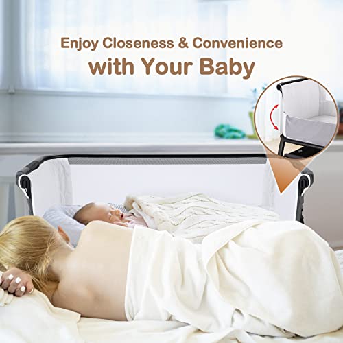 Baby Bassinets Bedside Sleeper 3 In 1, Sailnovo Bedside Crib For Baby Portable Bassinet With Mattress And Storage Basket, Cosleeper Bassinet Attach To Bed With Adjustable Height For Newborn/Baby(Grey) #TOP2