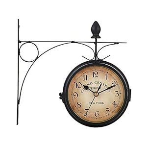 FreeLeben Dubbelzijdige wandklok retro standklok Paddington station wandklok met vintage antieke look beugel indoor tuin…