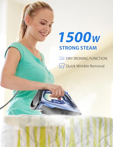 Image of Home Steam 1500W Blue Steam Iron & Vertical Steamer, 350ml Leak-Proof Tank, Auto-Off Safety, Burst of Steam, Self-Clean, Anti-Calc, Anti-Drip, Ceramic Soleplate Navy Blue