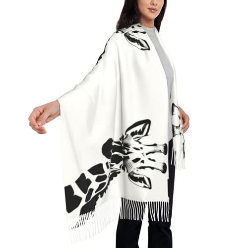Black And White Giraffe Printed Tassel Scarf For Men And Women,Soft Long Fashion Scarves,Cashmere Feel Wrap Shawl Cape4