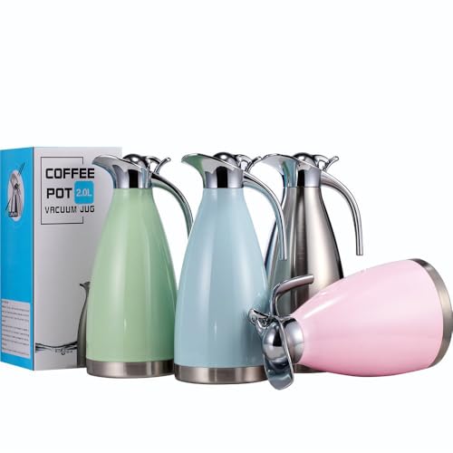 Sumerflos 68 Oz Stainless Steel Coffee Thermal Carafe/Double Walled Vacuum Thermos Insulated / 12 Hour Heat Retention / 2 Liters (Pink)