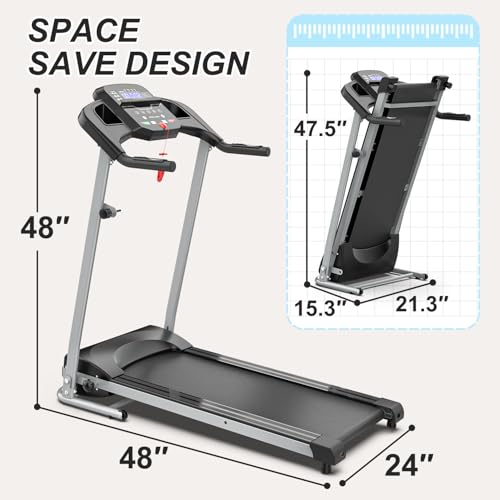 Image of Folding Treadmill with Incline, 2.5HP Portable Treadmill for Home, 250LBS Capacity, MP3 Electric Foldable Running Machine with 12 Programs for Apartment Workout