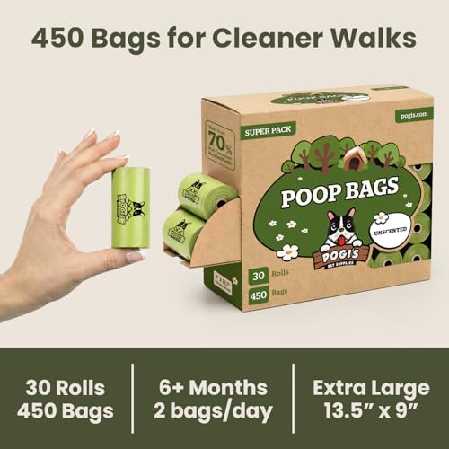 Image of Pogi's Dog Poop Bags - Leak-Proof & Extra Thick Pet Waste Bags (Unscented, 30 Rolls, 450-Count)