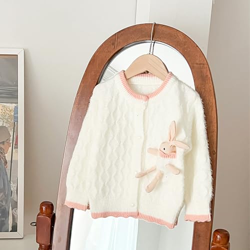 Toddler Girls Cardigan Sweater Kids Button Knit Sweater with Rabbit Doll Size 2-7T3