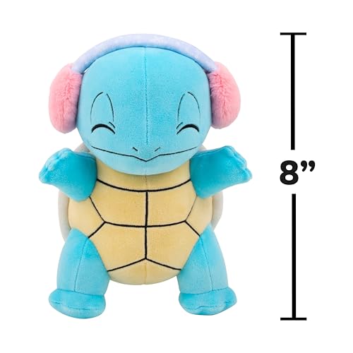 Image of Pokemon Squirtle Plush with Pink Ear Muffs - 8-Inch Holiday Squirtle Plush with Unique Accessory
