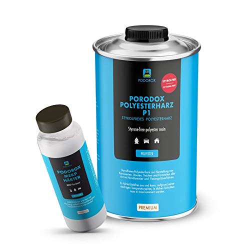 Preisvergleich Produktbild 1 kg Polyesterharz PODOROX P1 + 20 g Härter / Styrolvermindert / Laminierharz