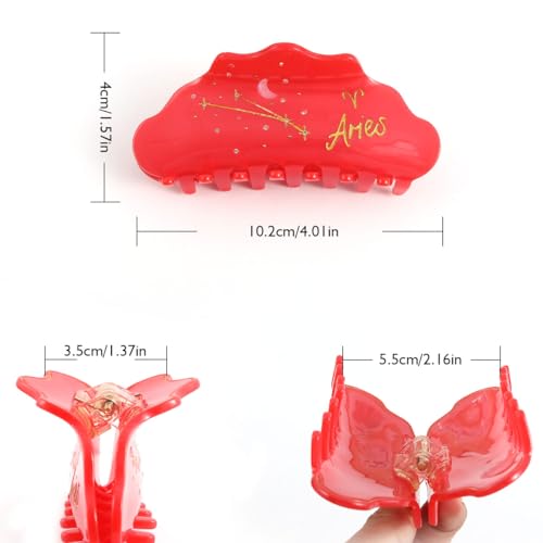 Aries Zodiac Sign Acetate Hair Claw, Red with Gold Accents Personalized Acetate Hair Clip for Women Gift 1 Piece