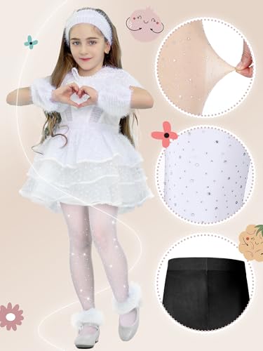 3 Pack Girls Sparkle Rhinestone Tights Black White Nude Girls Stockings for Dance Cosplay Party Accessories4