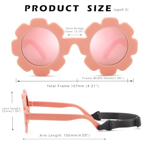 Image of Hycredi Flexible Bendable Flower Baby Polarized Sunglasses with Strap for Newborn Infant Girls Age 0-24 Months