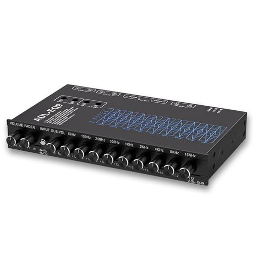 Aisny Ecualizador de Audio HiFi de 9 Bandas, Preamplificador Estéreo ADL-EQ9 Procesador de Audio Profesional para Coche y Hogar