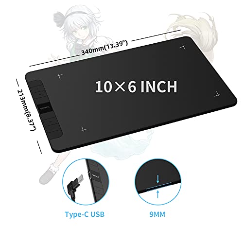 Image of VEIKK VK1060 Drawing Tablet, 10 inch x 6 inch /25.4 x15.2cm Graphics Pen Tablet | 8 Shortcut Keys, 8192 Levels Battery Free Pen with Tilt Function, Work for Digital Art Drawing, Animation, Design