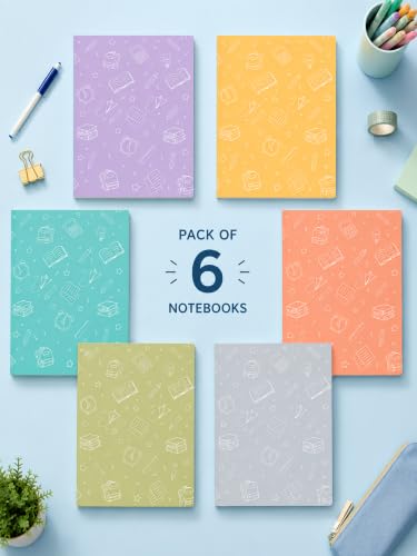 Image of DOODLE Notemate A4 Notebook Pack of 6 | 160 Pages Each | Smooth Paper | Minimal Design Notebooks for School, College, Office, Notes, Lists, Study & Everyday Writing