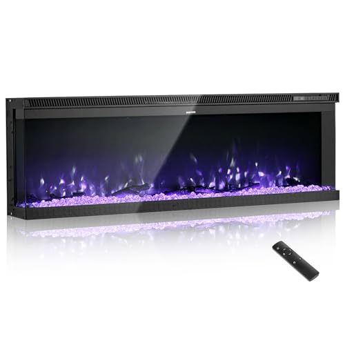 Image of VEVOR 72 inch Electric Fireplace, Three-Sided Glass Wall Mounted Recessed Fire Place with Remote Control, Timer, 1500W, Adjustable Flame Color Brightness,Overheat Protection, for Living Room,Bedroom