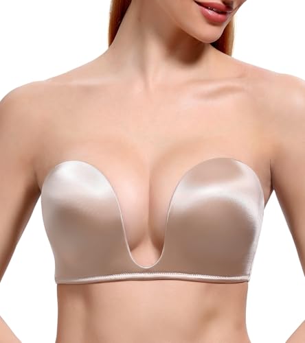 DotVol Women's Multiway Deep U Plunge Padded Push Up Convertible Bra