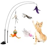 猫じゃらし 猫おもちゃ 自動 吸盤式 釣り竿弾性付き ねこおもちゃ猫遊び用品 ストレス解消 天然鳥の羽棒鈴付き ボールバタフライ 猫のお好みじゃらし、運動不足解、猫のおもちゃ屋内猫用猫おもちゃ (フルセット8個)