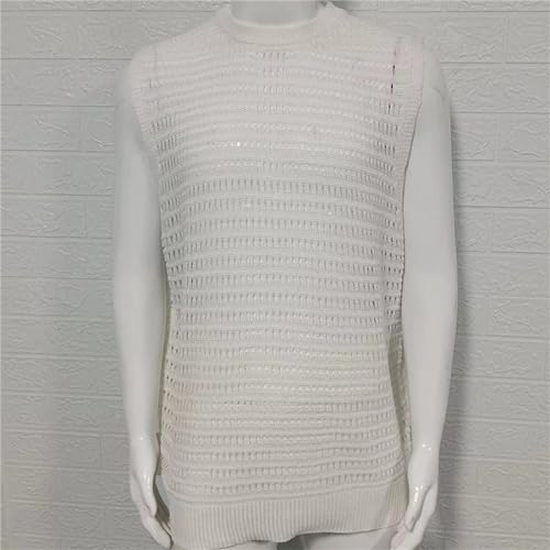 BAIMORE Men's Casual Solid Sleeveless Round Neck Hollow Out Knit Vest Slim Muscle Tank Top3