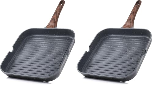 Image of SENSARTE Nonstick Grill Pan for Stove Tops, Versatile Griddle with Pour Spouts, Square Big Cooking Surface, Durable Skillet Indoor & Outdoor Grilling. PFOA Free, 9.5 Inch (Pack of 2)