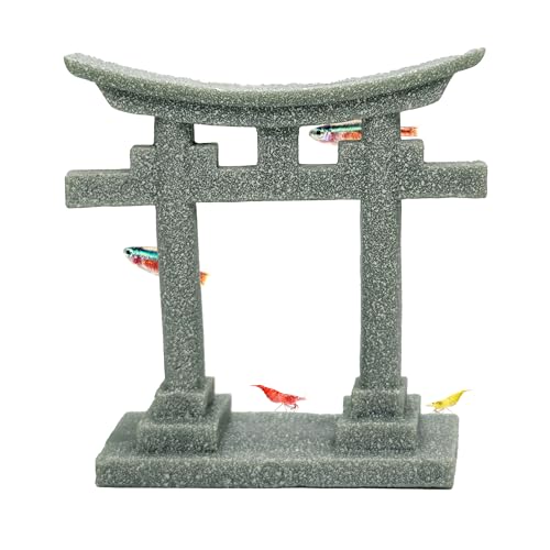 Image of CTWPets Japanese Shinto Torii Gate - Asian Aquarium Decor, Sandstone Fish Tank Shrine Ornament, Betta & Aquatic Hideout