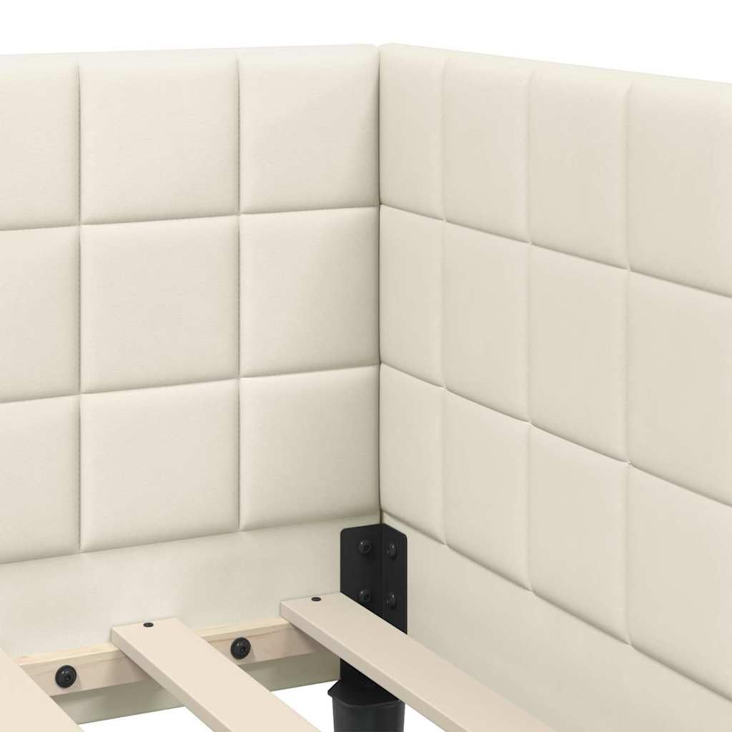 ACAGALA Letto singolo 90 x 190 cm, struttura letto con testiera e rete a doghe, letto ad angolo in tessuto senza materasso, letto per ragazzi, divano letto per camera da letto, soggiorno, crema