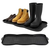 ADEPTNA Set of 2 Boot Tray Shoe Organiser Non Slip Waterproof Washable Floor Protection Mats with Raised Edge for Home Garden Indoor Outdoor Shed Garage Multi Purpose Plant Rack Storage Black