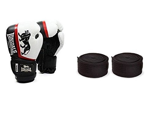 Lonsdale MMA Training Boxing Gloves Black White Sparring Shock Absorbing Gloves Pair (10oz 12oz 14oz 16oz) with Free Handwraps Pair Black 108inches Long (12oz) (B07MHH9Q3Z) Amazon Price History, Amazon Price Tracker