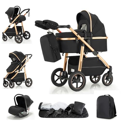 Zkipm Kinderwagen 3 in 1, Baby Stroller mit Sitz, Klappbar Kombi kinder...