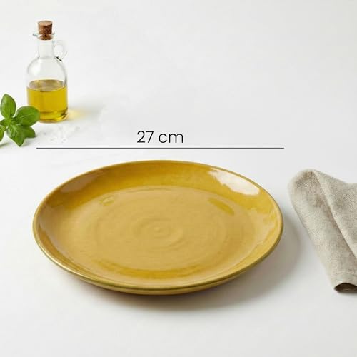 Image of The Earth Store Handcrafted Mustard Novelle Dinner Plate 4 Piece -10 Inch Ceramic Dinner Plates Microwave & Dishwasher Safe Ceramic Plates for Dinner | Full Plates Set of 4