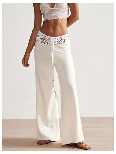 Women's Crochet Knit Hollow Out Boho Pants Low Rise Drawstring Waist Vacation Beach Trousers4