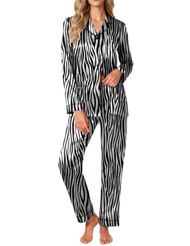 Ekouaer Silk Pajamas for Women Sets Long Sleeve Button Down Pjs - image 1