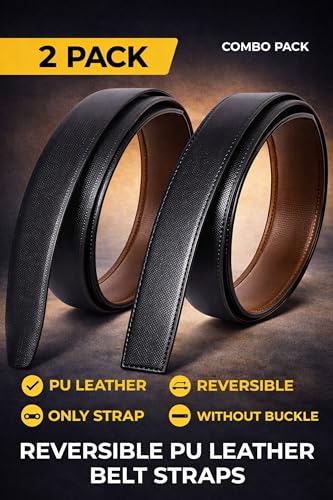 Image of Belt for Men without Buckle PU Leather Reversible Brown Strap with No Buckle Combo Pack of 2