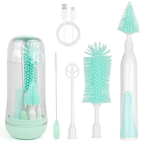 Image of COM4SPORT Electric Bottle Brush, Rechargable Baby Bottle Brush Cleaner, Travel Bottle Cleaner kit with Silicone Water Bottle Brush, Portable Automatic Baby Bottle Cleaning Kit, USB Rechargeable