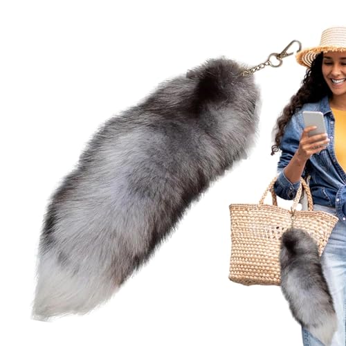 Genérico Llavero De Cola De Animal - Llavero De Cola De De 16,9 Pulgadas | Colgante De Llavero De Cola De Realista con Cola Peluda | Llavero De Animales, Llavero Decorativo De Felpa con Cola De Lob